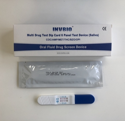 6 मल्टी पैनल ओरल फ्लुइड FDA ड्रग एब्यूज टेस्ट किट AMP / MET / COC / OPI / THC / BZO